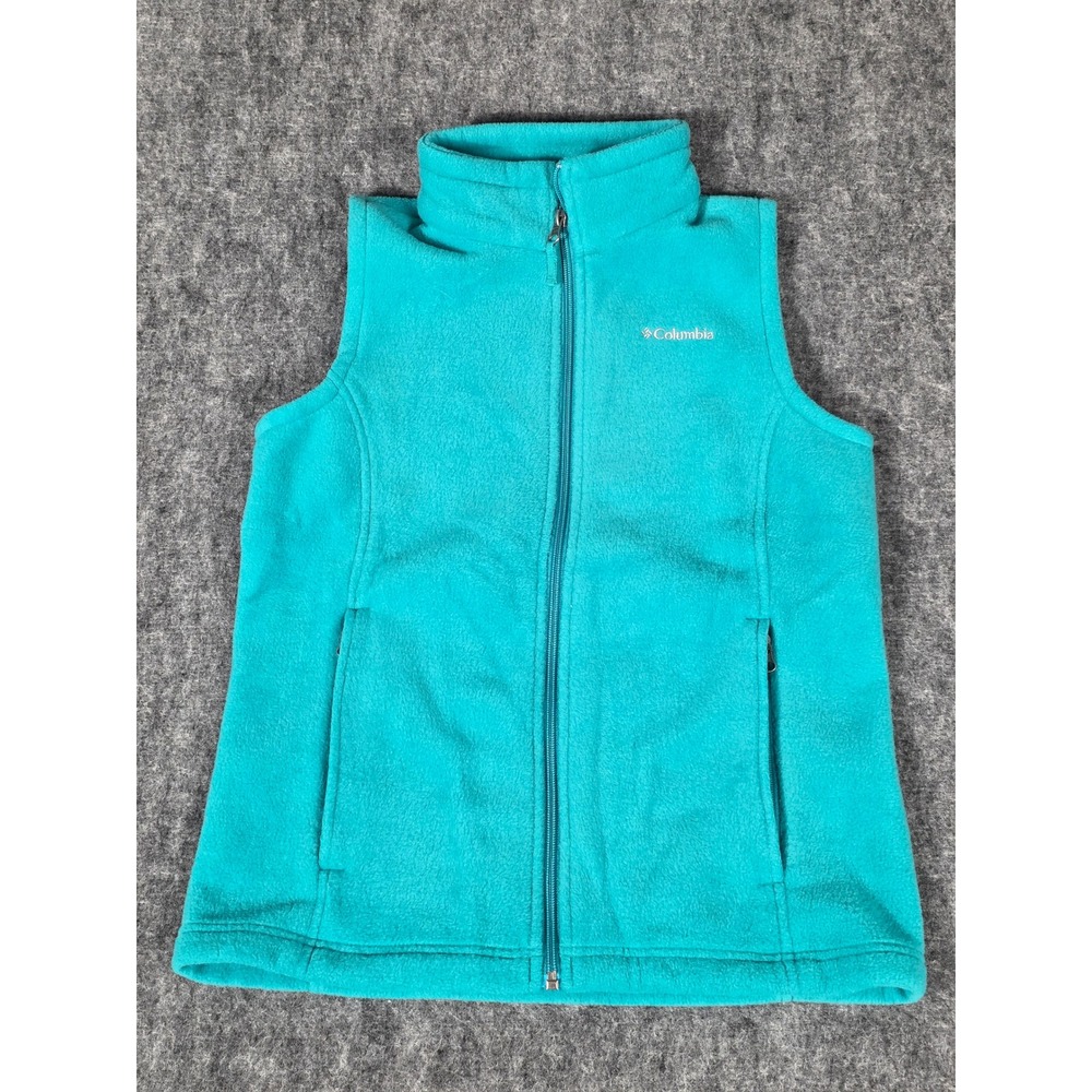 Columbia Fleece Vest Girls Youth Large 16 Teal Aqua Turquoise Full Zip Pockets